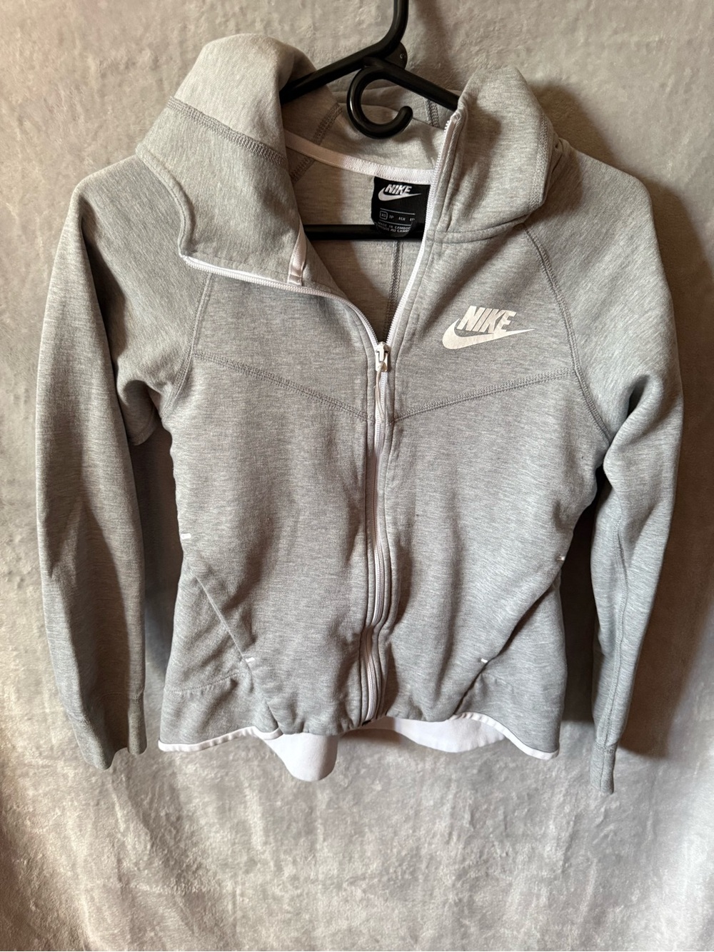 Nike Light Gray Zip Hoodie with White Swoosh
